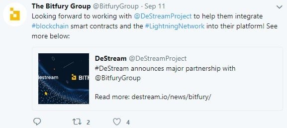 Bitfury Announced Partnership with DeStream