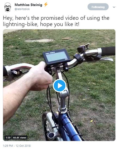 LN-Powered E-Bike Via Twitter