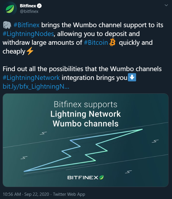 Bitfinex Adds Wumbo Channel Support